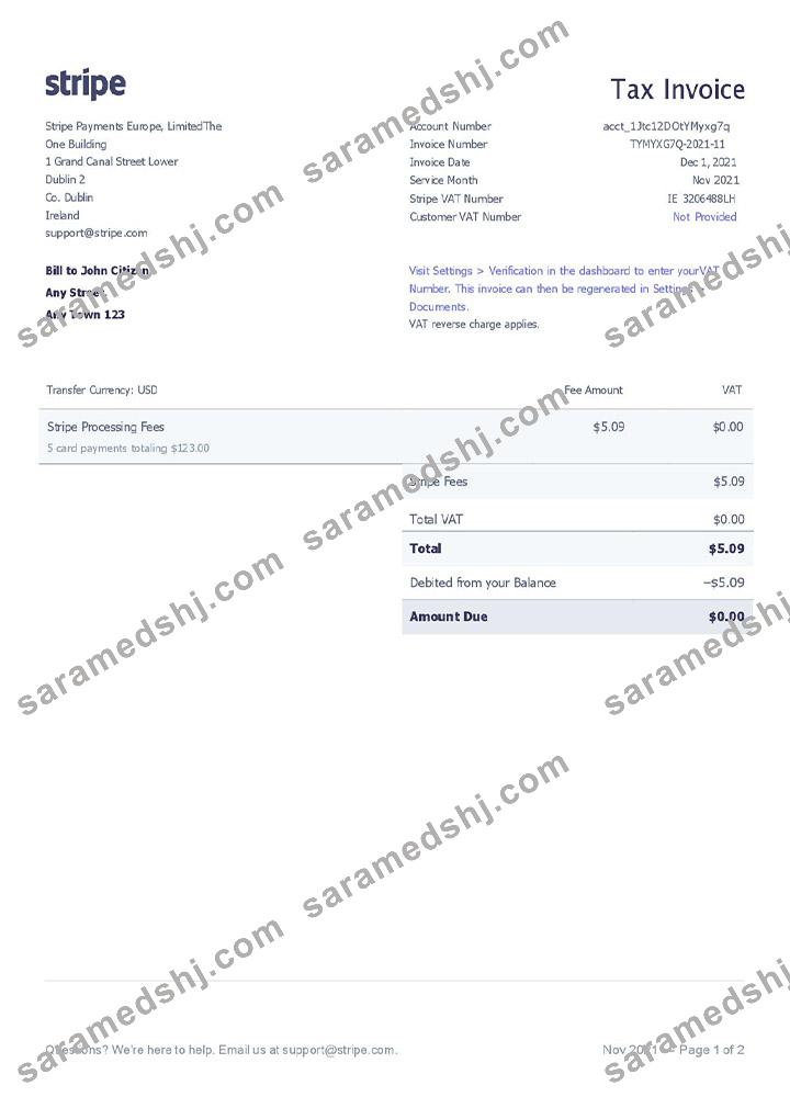 USA Stripe invoice